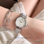 Perfect Replica Longines White Dial White Ceramic On Stainless Steel Band 28mm Women's Watch